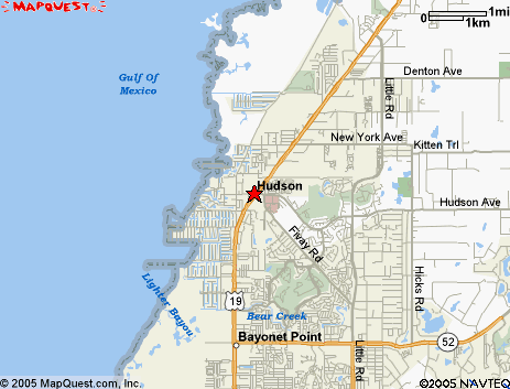 Map of the area our Hudson locksmiths in Florida service