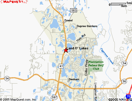 Map of the area our Land O Lakes locksmiths in Florida service